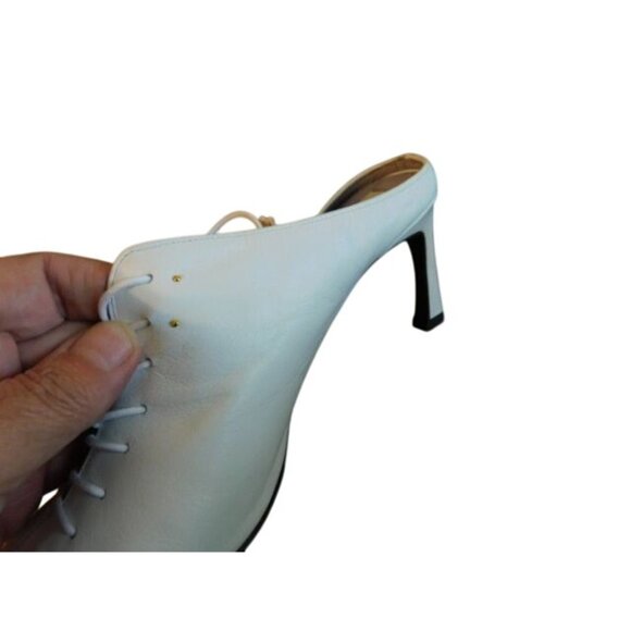 Reike Nen Size 39 / 8.5 US White Leather Lace Up Designer Mule Heels NWT $204 - Picture 5 of 5